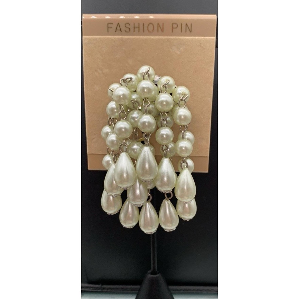 Vintage NOS Hong Kong Faux Pearl Chandelier ChaCha Waterfall Dangle Brooch